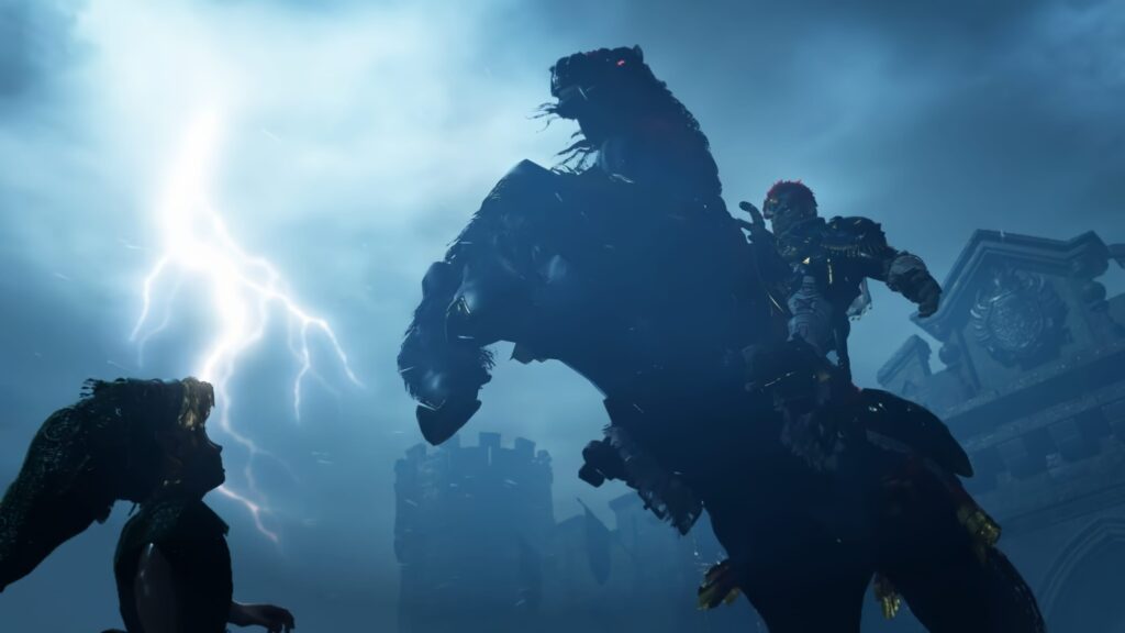Ganondorf sur son cheval noir sous un ciel d’orage
