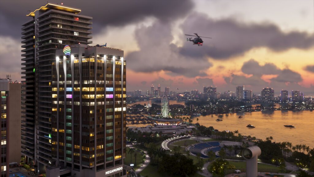 Skyline de Vice City au crépuscule
