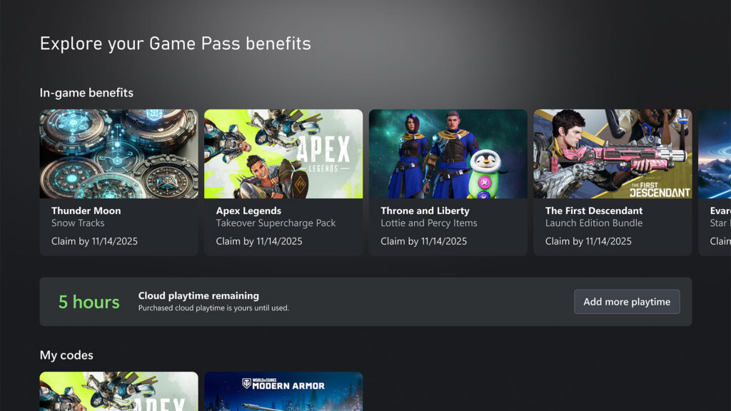 Écran affichant le temps de jeu en cloud restant