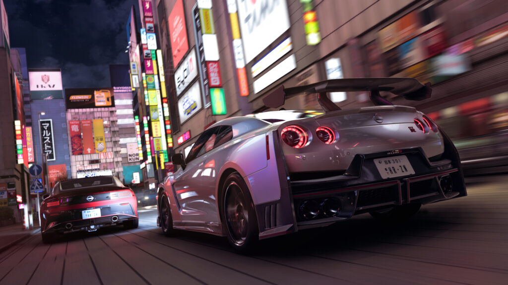 Voiture de sport dans une ruelle japonaise